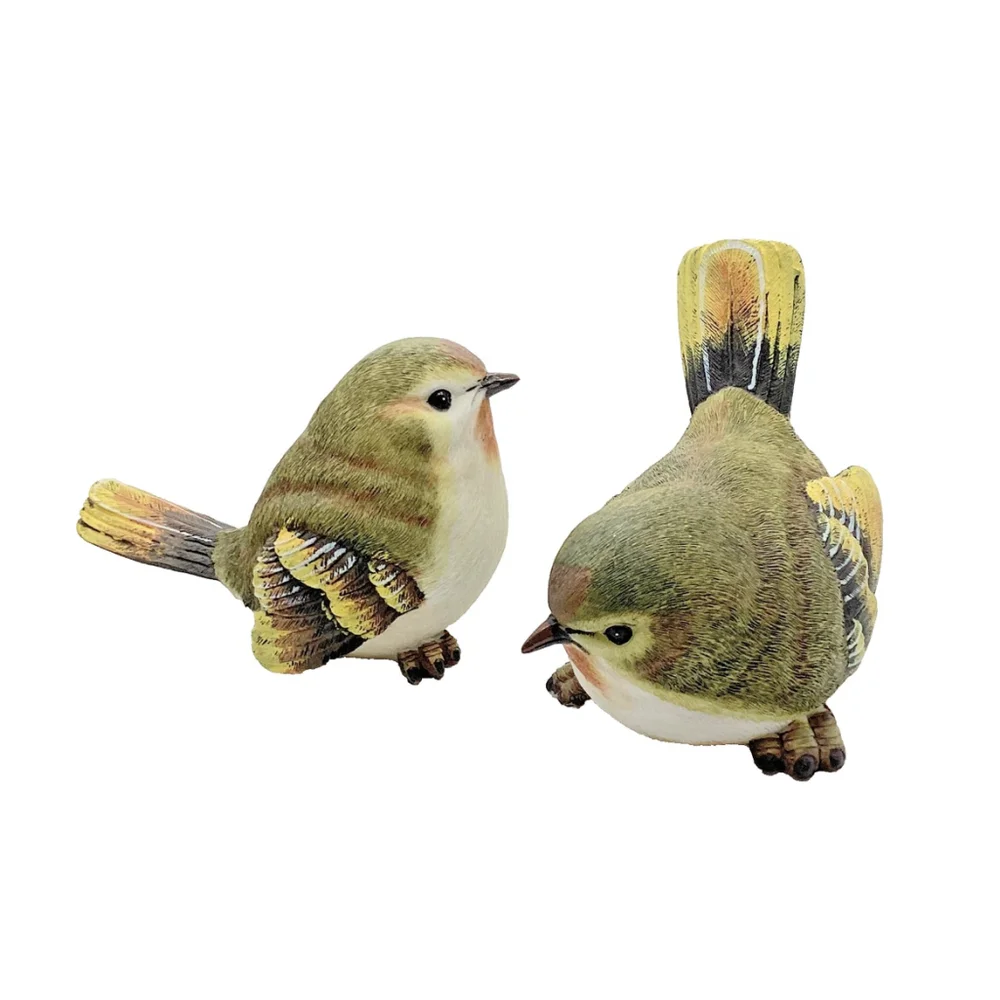 Vintage Pair of Resin Yellow Birds for Home or Garden Decor